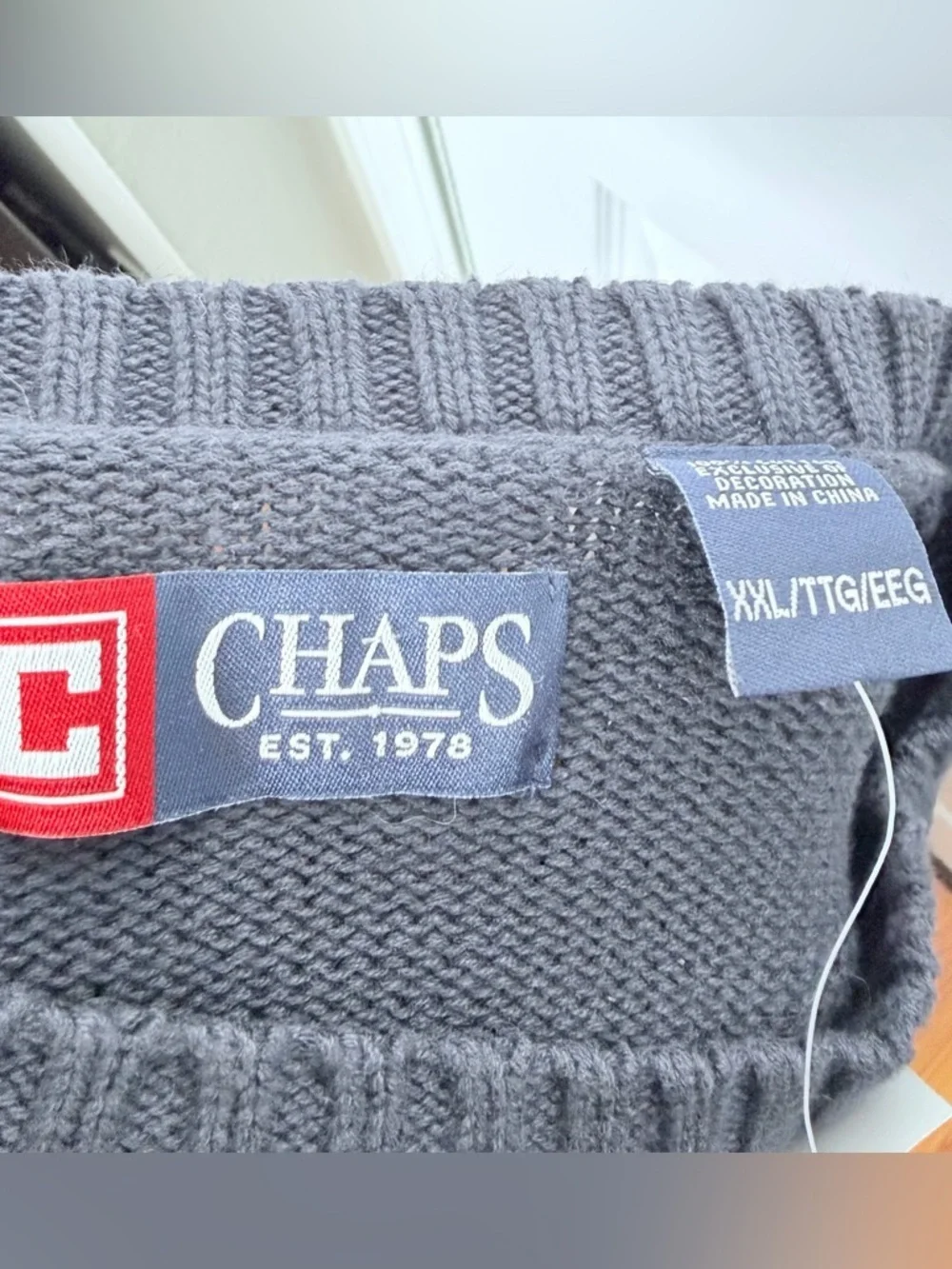 NWT Chap’s Men’s Logo Sweater XXL Navy Blue Cotton Knit Crewneck Pullover 2XL